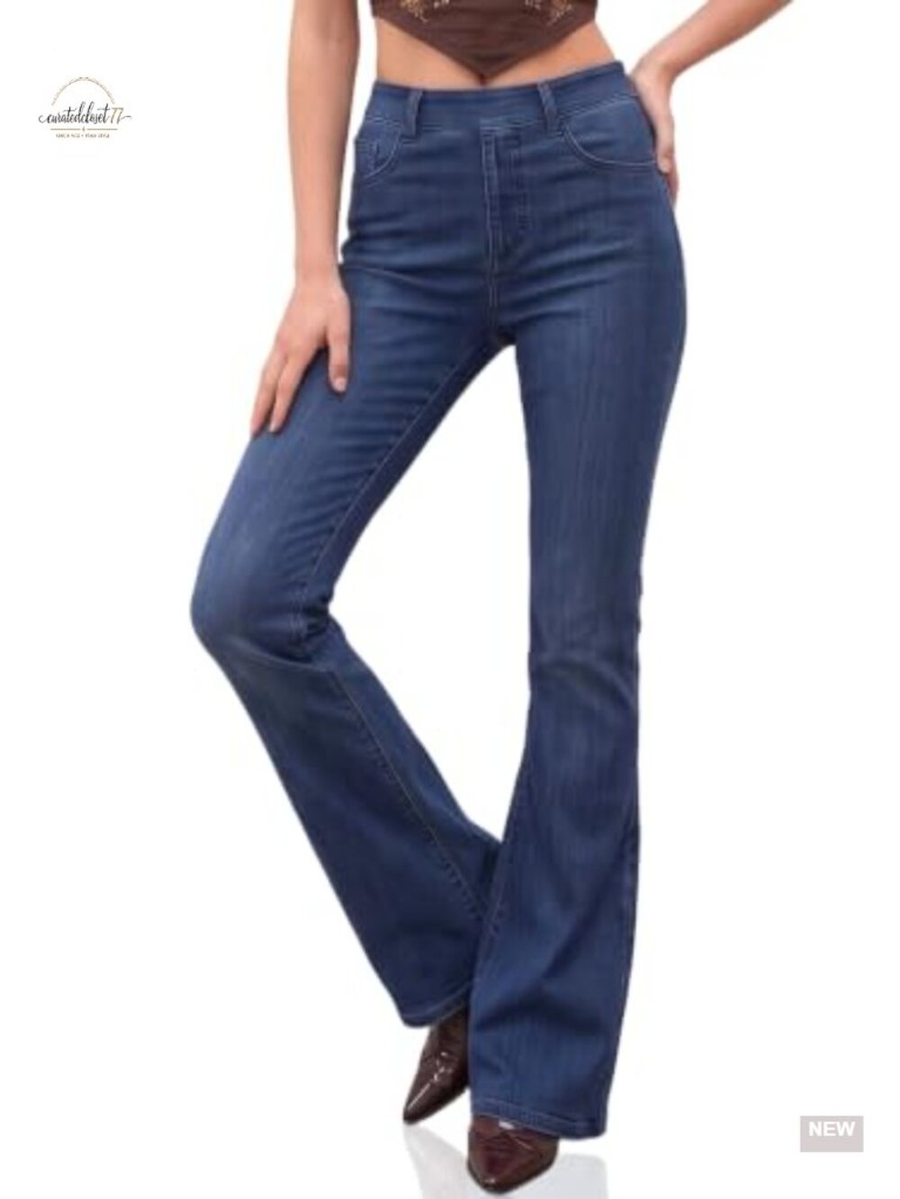 Super Stretchy High Waisted Flared Denim Jegging Pockets